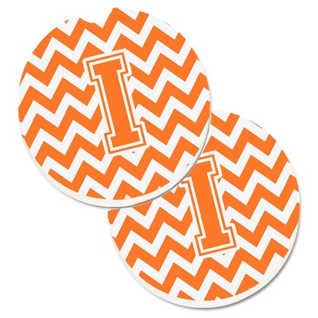 Carolines Treasures Letter I Chevron Orange and White Cup Holder Car Coaster, PK2 CJ1046-ICARC